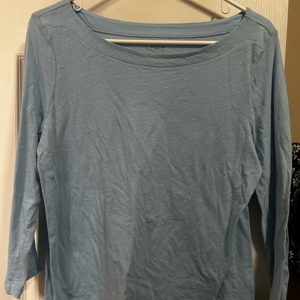 LOFT Women's Sky Blue 3/4 Sleeve Tee, boat neck